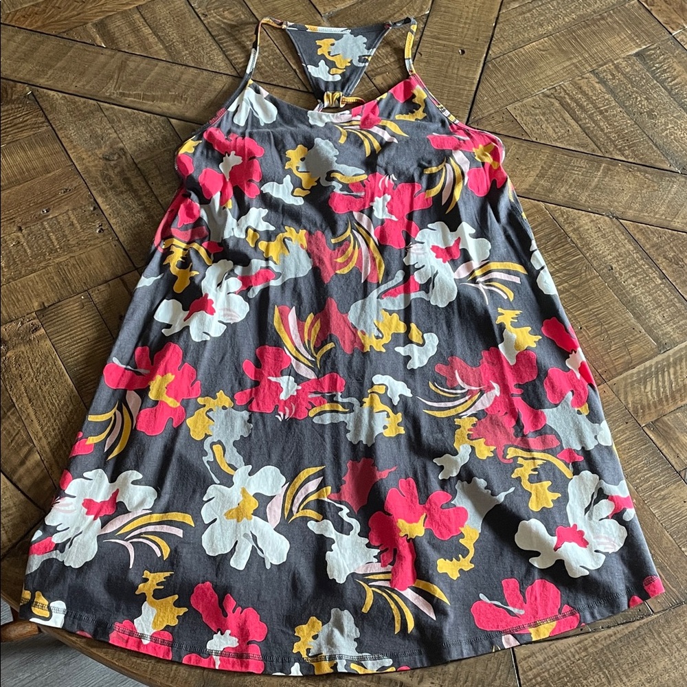Patagonia Charcoal Floral Racerback Dress with Pink & Yellow Accents